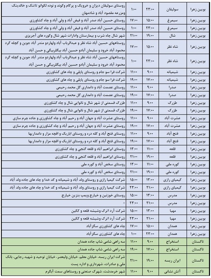 جدول خاموشی برق